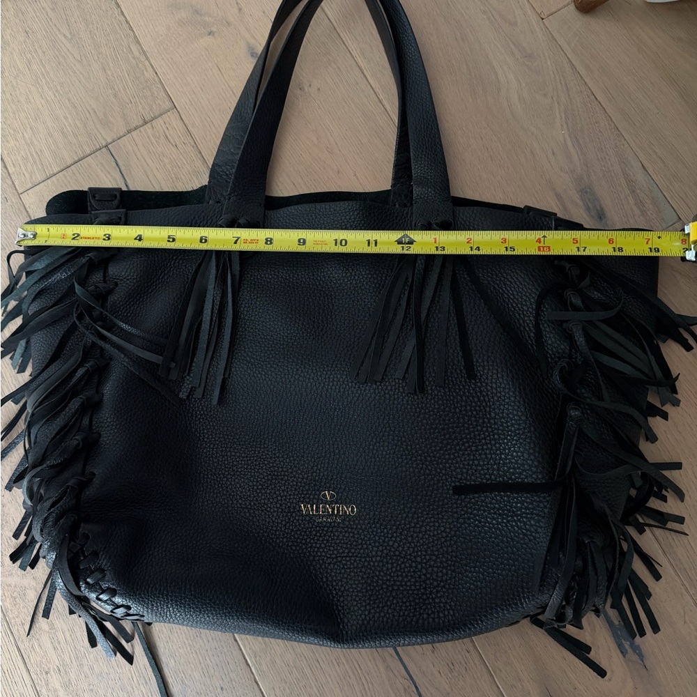 Valentino Black Leather C-Rockee Fringe Tote - Picture 5 of 15
